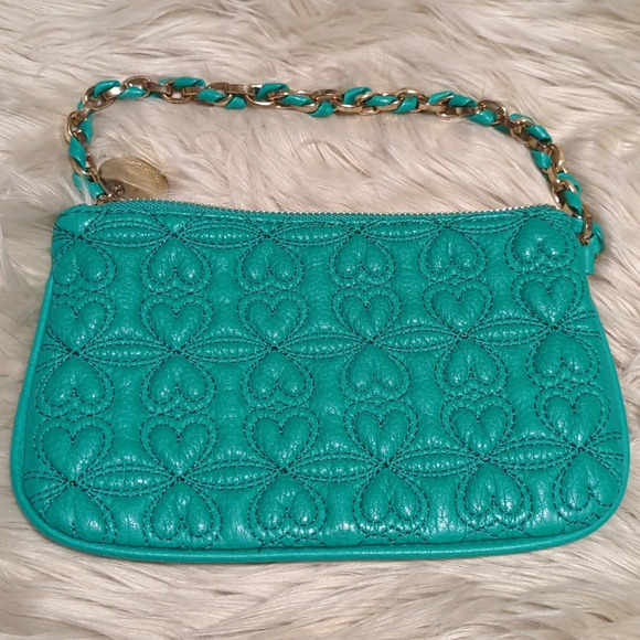 Deux Lux Handbags - DEUX LUX Teal green quilted heart wristlet with chain strap
